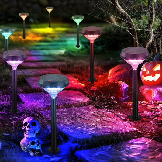 Linkind Solar Pathway Lights 8 Pack, Color Changing Halloween Decorations Outdoor Waterproof, Multicolor Warm Cool White Solar Halloween Lights for Walkway Yard Garden Landscape