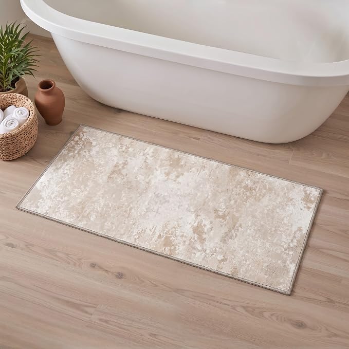 BEIMO 2X6 Runner Rug for Hallway Kitchen, Machine Washable Runners Rug for Entryway, Soft Modern Abstract Throw Rugs, Low Pile Floor Cover with Non Slip Backing, Beige White