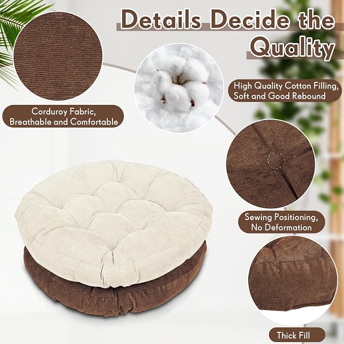 Jerify 4 Pcs Floor Pillow Cushions Large Round Square Large Meditation Floor Pillow for Classroom Adult Meditation Picnic Party Seating Learning Daycare School (Round,Brown)