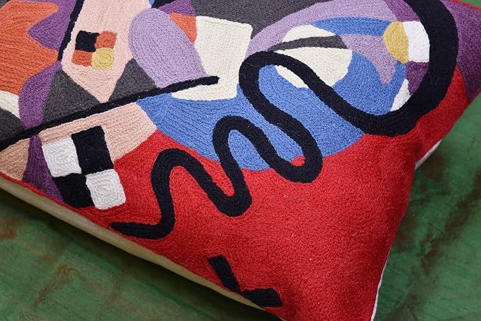 Lumbar Kandinsky Red Abstract Pillow Cover Reds Flow Ribbon Modern Throw Pillowcase Chair Cushion Contemporary Farmhouse Pillows Modern Couch Pillow Hand Embroidered Wool Size 14x20