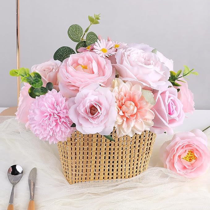 Rose Artificial Flowers Combo Fake Flowers Rose Silk Flowers with Stems for DIY Wedding Bouquets Centerpieces Arrangements Table Decor Valentine's Day Bridal Baby Shower Party Home Decor(Nude Pink)
