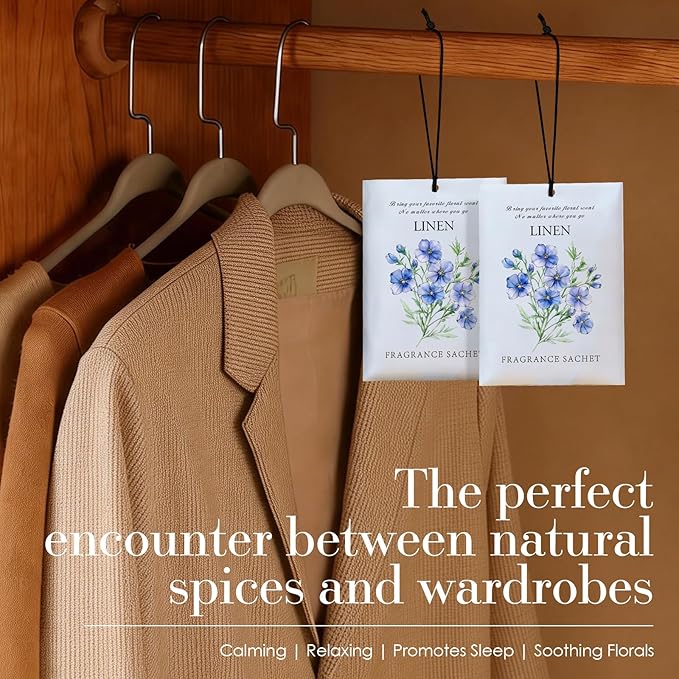 Linen Scented Sachet Bags - 12 Pack Drawer & Closet Freshener, Long Lasting Odor Eliminator for Wardrobes, Cars & Storage, Home Fragrance Air Freshener Sachets