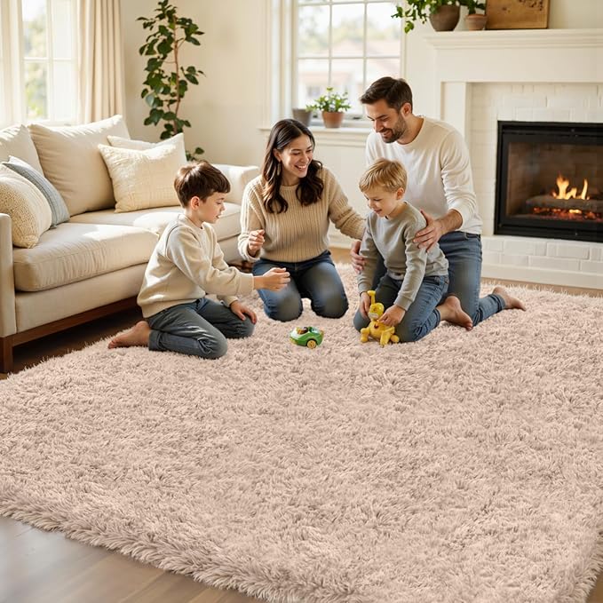 5x7 Area Rug for Living Room, Ultra Soft Fluffy Shag Rugs for Bedroom, Non-Slip Large Fuzzy Plush Rug Indoor Floor Carpet for Nursery Kids Office Dorm Modern Decor, Camel