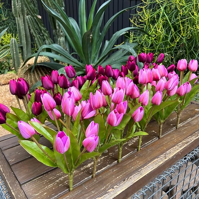 Artificial Fake Flowers Tulip for Outdoor Decoration,UV Resistant Faux Plastic Fabric Greenery Shrubs Plants Fake Flowers Hanging Planter Kitchen Home Garden Wedding Decor (Light Purple)
