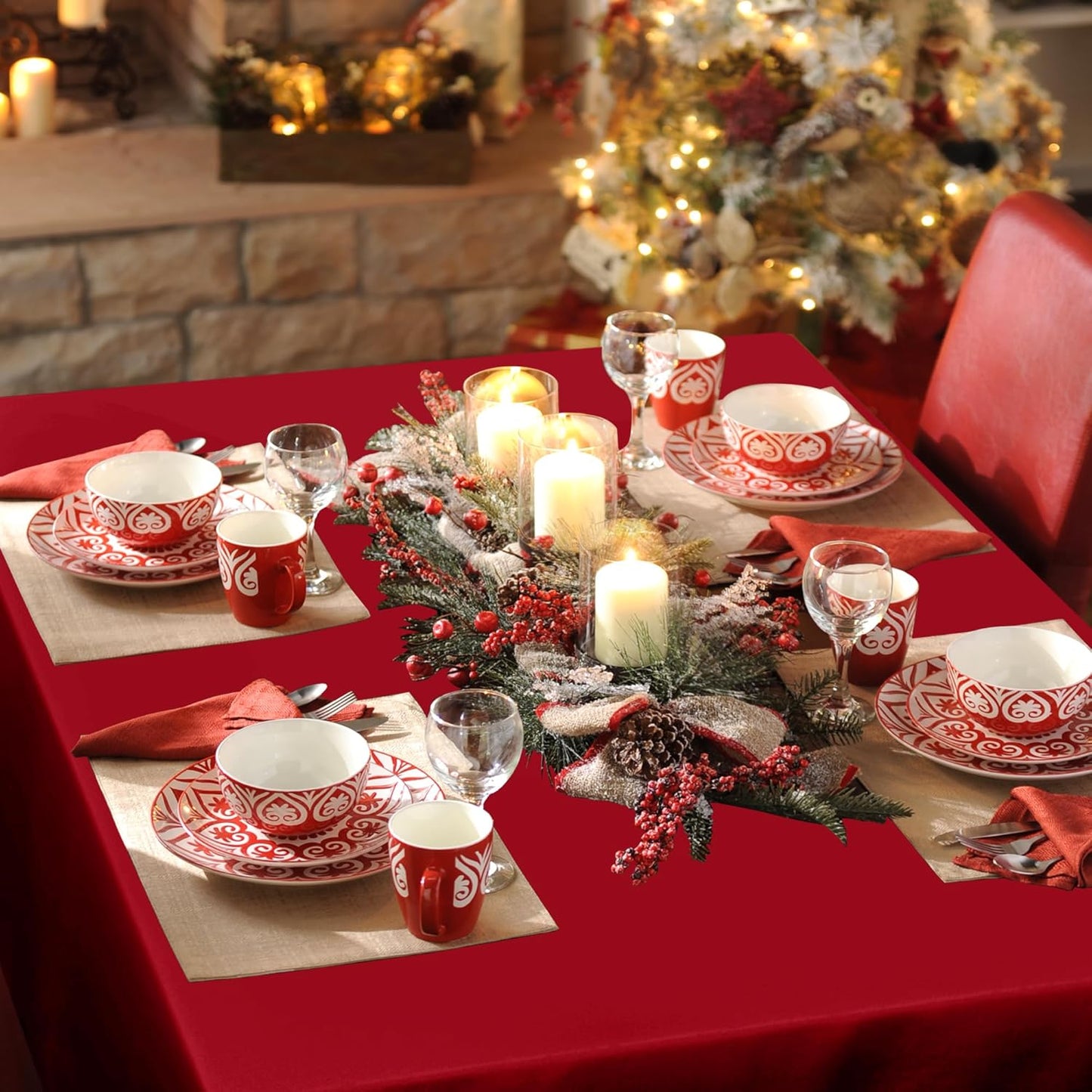 sancua Square Tablecloth - 54 x 54 Inch - Stain and Wrinkle Resistant Washable Polyester Table Cloth, Decorative Fabric Table Cover for Dining Tables, Buffet Parties and Camping, Red