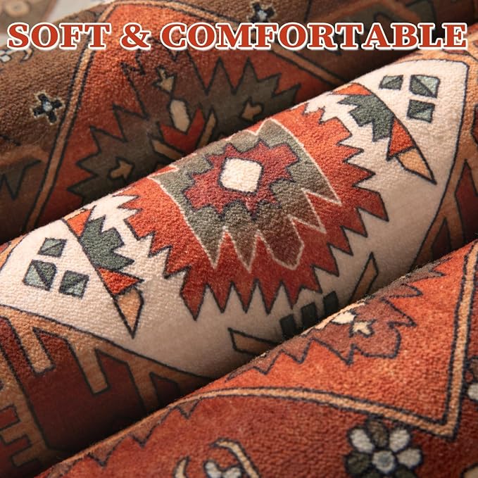 SERISSA Boho Rugs for Entryway, 2x3 Washable Non-Slip Rug Small Area Rug, Ultra Soft Oriental Vintage Terracotta Green Low-Pile Indoor Door Mat Floor Carpet for Entrance Bedroom Kitchen Bathroom