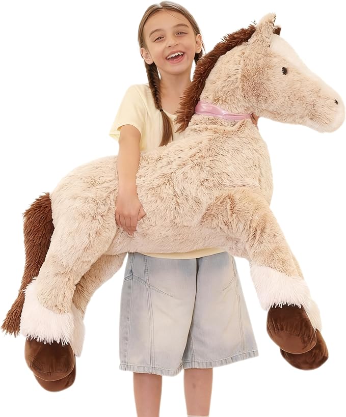 Tezituor 47 Inch Giant Horse Stuffed Animal, Hugging Soft Brown Horse Plush Body Pillow, 4ft Realistic Stuffed Stallion Plush Toy Gift for Girls Boys