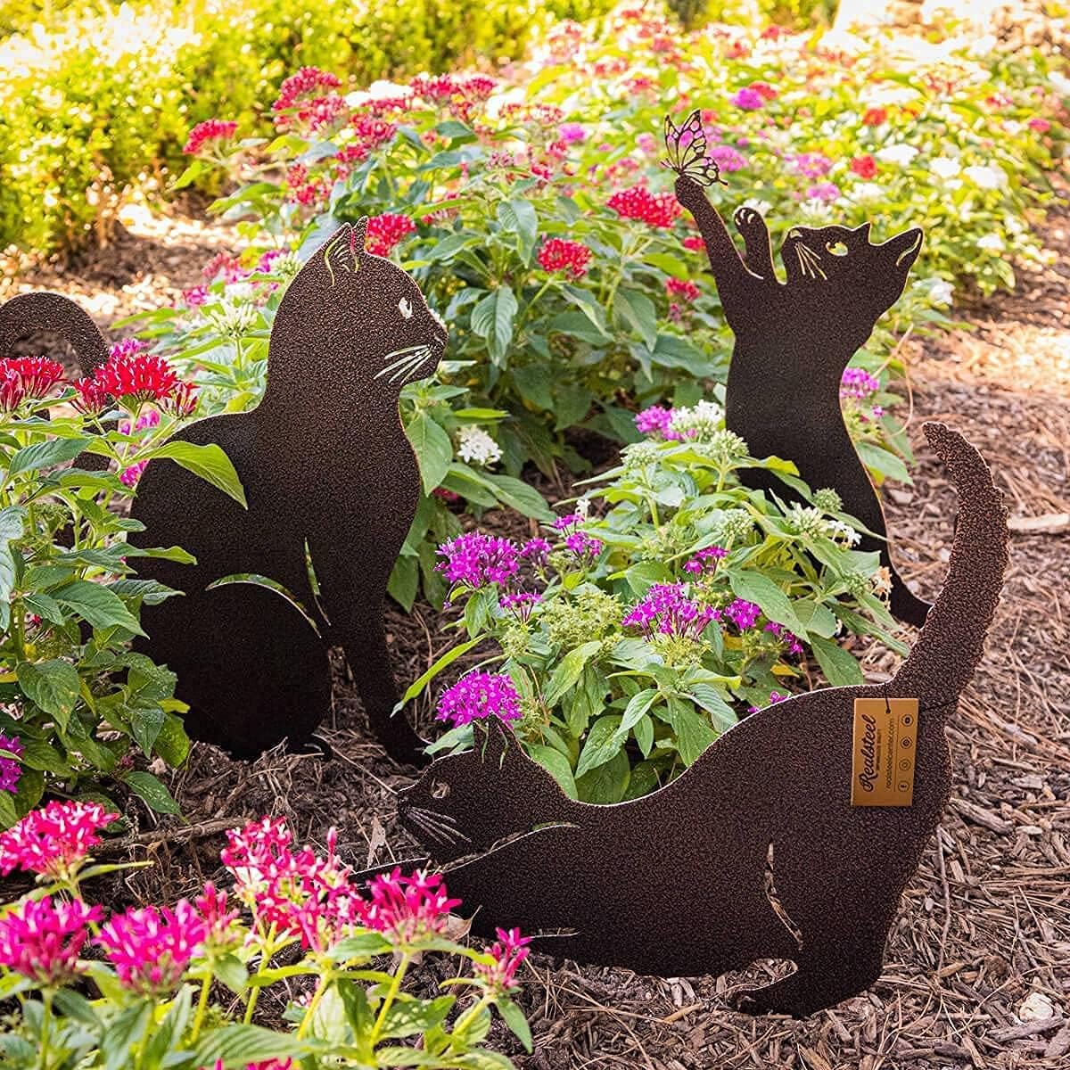 RealSteel I 3 Pack Steel Cat Garden Decor I Outdoor Yard Decorations I Gift for Cat Lovers I Lawn Ornaments and Statues I Garden Signs Decorative Outdoor - Penny Vein