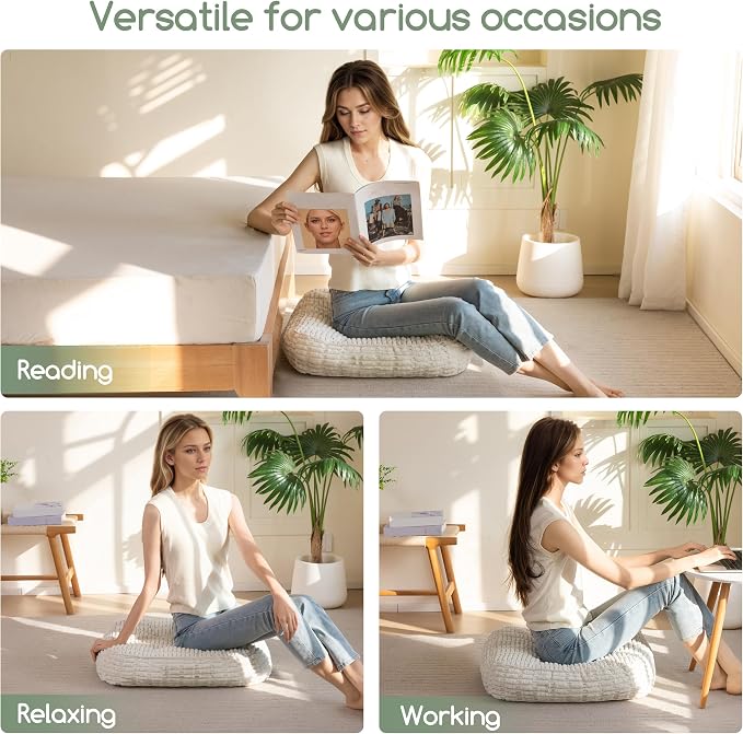 HIGOGOGO Floor Pillow Cushion for Adults, Meditation Cushion Pillow, Blended Corduroy Cover, Large Square Floor Sitting for Tatami Living Room or Yoga, 2Pack, Beige