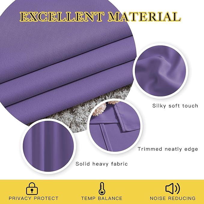 NICETOWN Bedroom Blackout Curtains and Drapes - Window Treatment Thermal Insulated Solid Grommet Blackout Draperies for Kitchen/Cafe (Lilac Purple, Set of 2, 34 by 50 Inch)