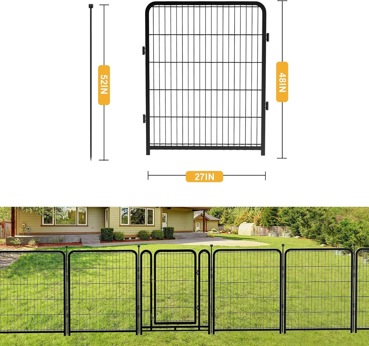 Garden Fence 40 Inch 14 Panels Without Gate, Total 31 Ft(L) Garden Fence for Yard and Dog, Black Dog Pen Wide Door, Metal Dog Pen Heavy Duty Pet Puppy Exercise Pen for Rv Camping