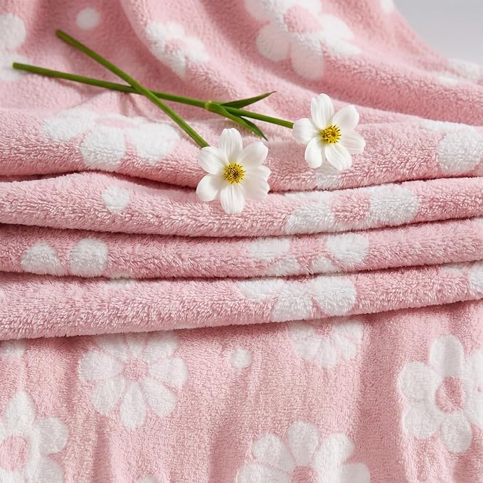 WRENSONGE Soft Throw Blanket for Couch-Cozy Reversible Knitted Blankets | Lightweight Warm Fluffy Decor for Women, Mom, Her & Girls, Sofa, Chair, Bed, 50x70in,Daisy Floral Pink