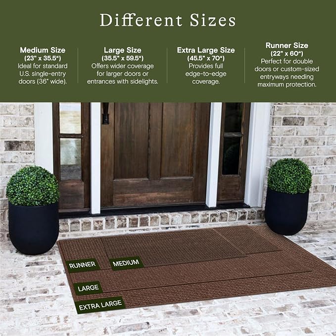 WaterHog Squares Front Door Mat Indoor Outdoor Entrance, Absorbent All-Weather Doormat with Non-Slip Rubber Backing, Dirt & Moisture Trapper, Low Profile, Easy Clean, Made in USA, 22"x60" Dark Brown