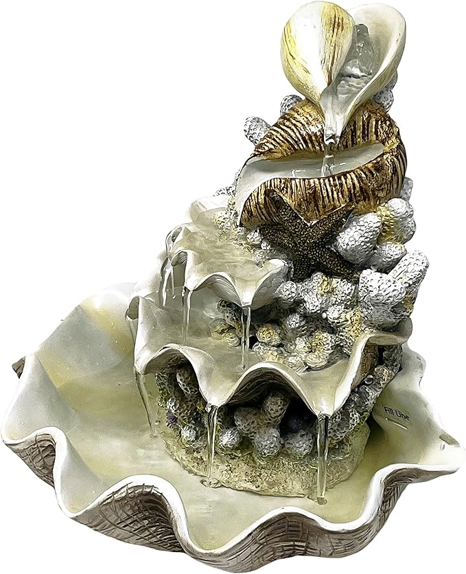 10.5" H Coral Reef Shell Fountain Indoor Fountain with LED Lights and Adjustable Motor Pump (Power Cord Attached) (Resin)