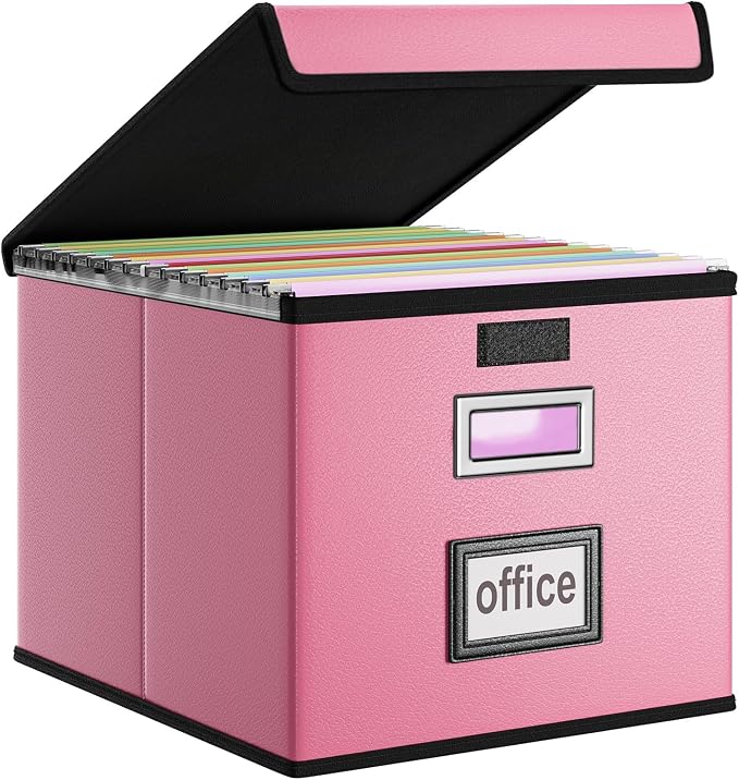 Portable Leather File Organizer Boxes with Lids, Office Document Boxes Organizer, Filing Boxes, Decorative Small File Boxes for Hanging Files, File Cabinet for Office/Home - 4 Pack