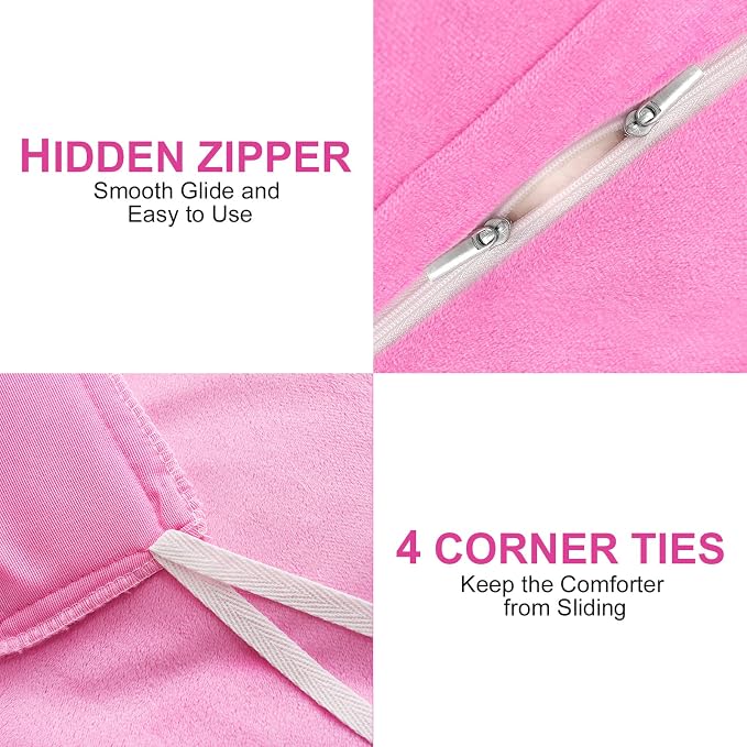Fluffy Plush Pink Duvet Cover Set King Size, Luxury Soft Velvet Fuzzy Comforter Cover Bed Sets 4Pc(1 Faux Fur Duvet Cover + 2 Pillow Cases + 1 Pillow Cover) Zipper Closure (King, Light Pink)