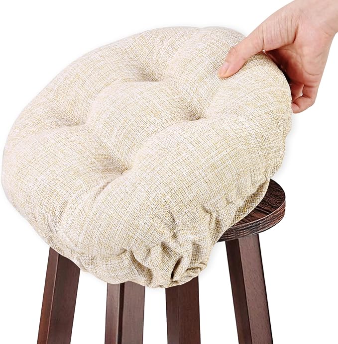 SINOSSO Modern Bar Stool Cushion Dia.14, Fashion Interweaving Design Anti-Skid Silicone Round Stool Seat Cushion Cover Padded (Beige, L,1)