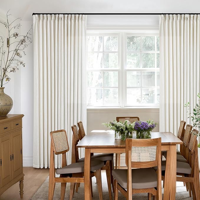 Memory Shape Trained Pinch Pleated Linen Curtains 100 Inches Long for Living Room Bedroom Custom Pleat with Hooks for Track Back Tab Light Filtering Window Curtain 100 Inch Drapes for Dining Room