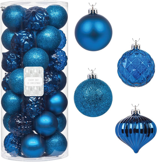 Every Day is Christmas Ornaments, Shatterproof Christmas Tree Ornament Set, Christmas Balls Decoration 35 Count (2.75"/70mm, Royal Blue)