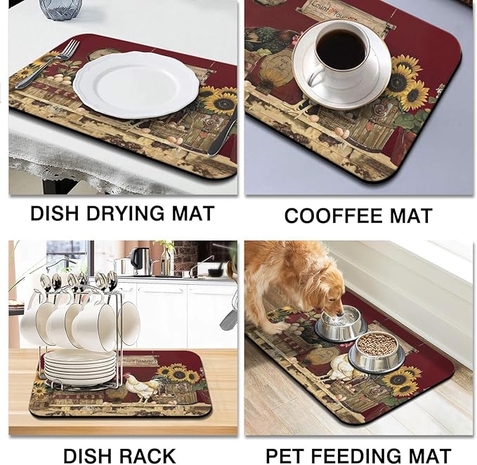 Fun Coffee Mat 23inx15in,Coffee Bar Mat for Countertops,Absorbent Hide Stain Anti-Slip Coffee Bar Accessories Fit Under Coffee Machine Mat,dish Drying Mats for Kitchen