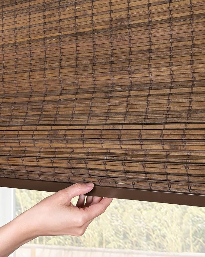 CHICOLOGY Bamboo Roman Shade, Cordless Light Filtering Woven Wood Window Treatment for Living Room, Dining Room, Kitchen & Office, Natural Bamboo Blinds for Boho Coastal Decor, Moose, 34"W x 64"H