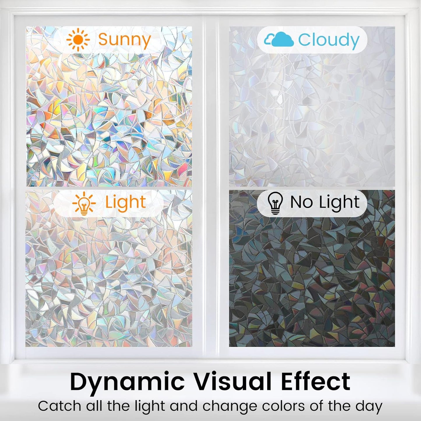 DOWELL Window Privacy Film, Rainbow Window Film, Decorative Stained Glass Clings, Static Cling Door Sticker, Non-Adhesive 3D Decals for Home UV Protection, 23.6 x 118.1 inches