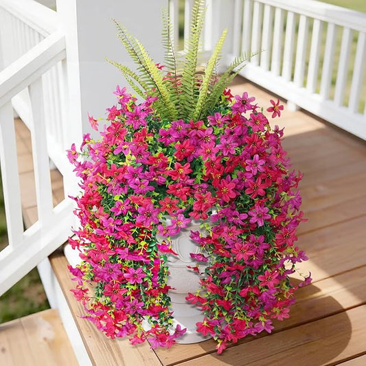 Artificial Fake Flowers Plants for Outdoor Decoration,3 Pcs Faux Hanging Flowers with Boston Ferns Spring Summer Decor,UV Resistant Realistic Fake Silk Flowers for Planter Balcony Yard Porch Garden