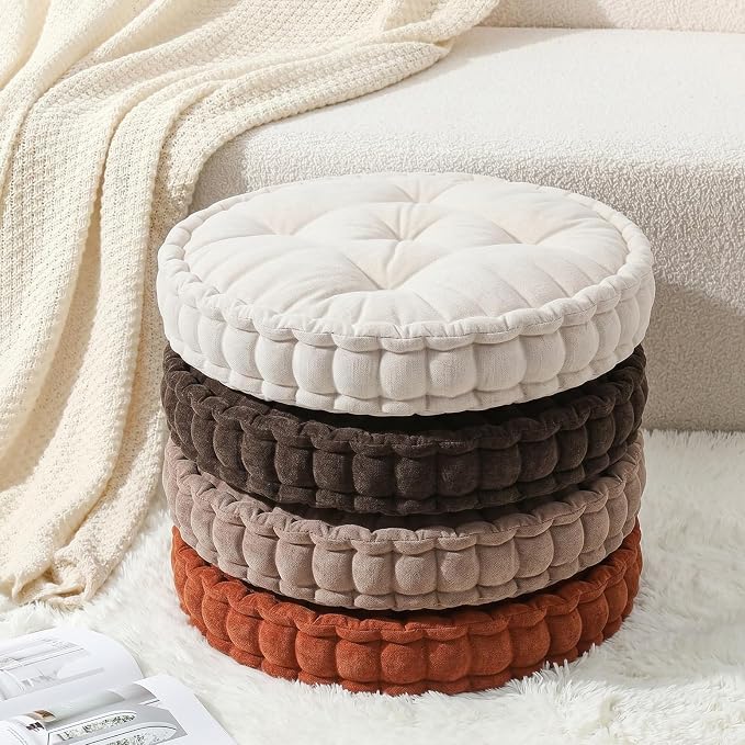 Jerify 4 Pcs Floor Pillow Cushions Large Round Square Large Meditation Floor Pillow for Classroom Adult Meditation Picnic Party Seating Learning Daycare School (Round,Brown Tones)