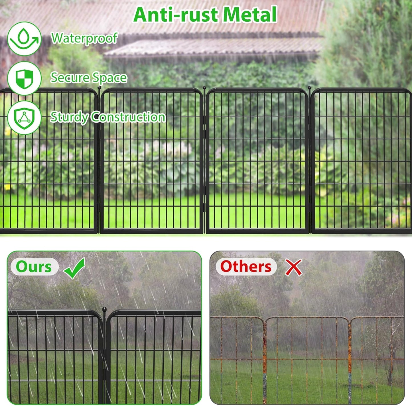 Decorative Black Metal Fencing Garden Fence with Gate, 54ft(L) 40in(H) 24 Fence Panels No Dig Fence Rustproof Animal Barrier Fence Temporary Dog Panels Fencing Outdoor