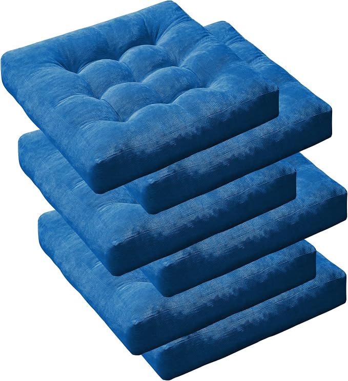 Degrees of Comfort Floor Cushion 6 Pack for Meditation, Office & Dorm Room – Corduroy Soft Seating Set, 22 Inch, High-Density Foam, Square Shape, Navy