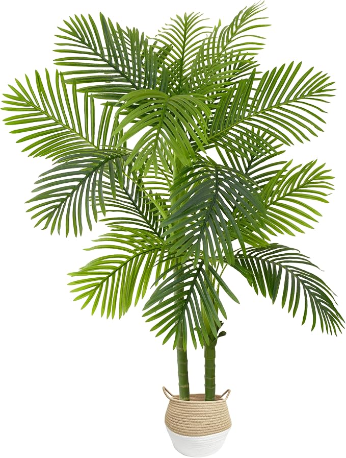Warmplants Artificial Palm Tree, 5ft Golden Cane Faux Palm Plant with Basket, Large Phoenix Palm UV Resistant Fake Plants for Indoor Outdoor Home Garden Patio Office Décor