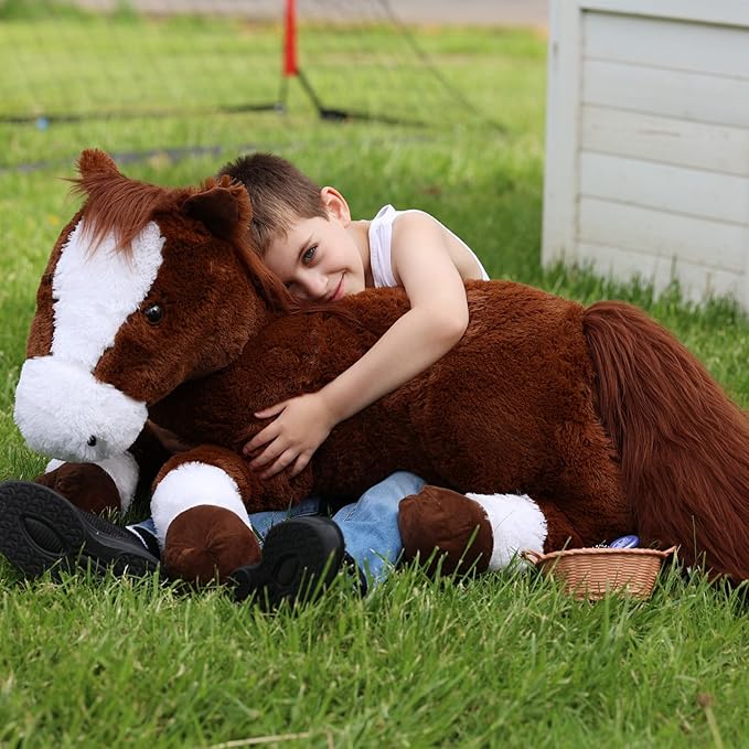 Tezituor 47 Inch Giant Realistic Horse Stuffed Animals, Hugging Soft 4ft Stuffed Horse Plush Body Pillow for Sleeping, Large Chocolate Stuffed Pony Farm Toy Birthday Party Decor for Girlfriend