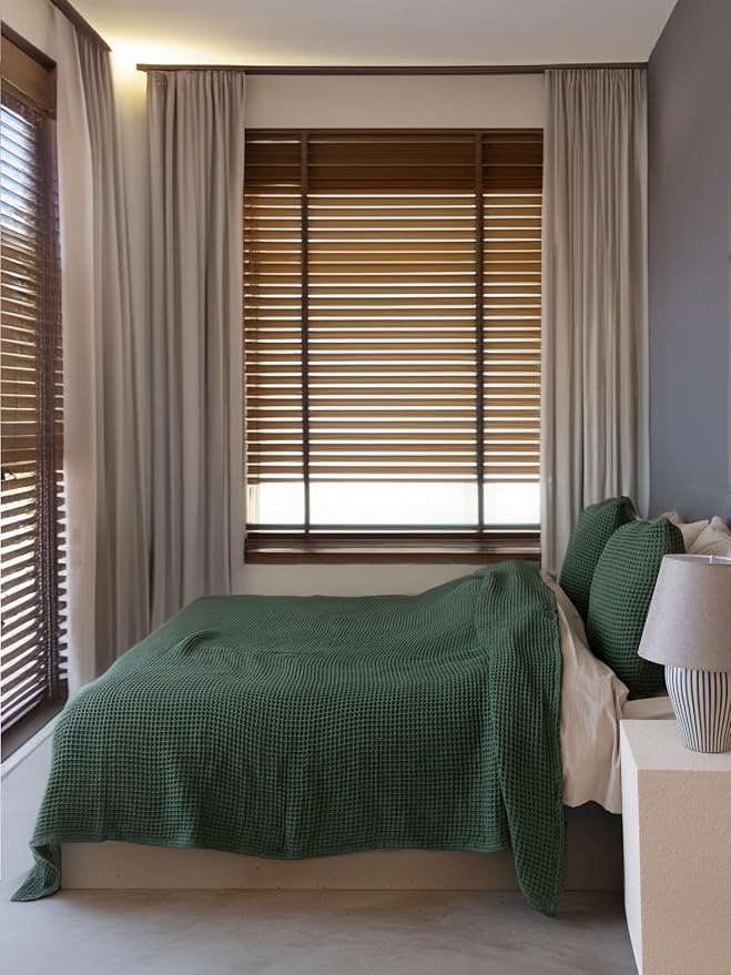 Premium Waffle Throw Blanket Twin Size Green - Luxury, Pure 100% Turkish Cotton, Light and Airy Waffle Weave All-Season Quilt - Lux Decorative Bedspread (Dark Green, Twin 63" x 91" Inch)