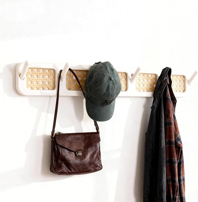 Coat Rack Wall Mount, Rattan Coat Hooks Hanger Wall Mounted | Wall Mount, For Hanging Clothes Hats Bags Jacket Towels Plants Rack Rail