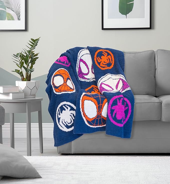 Jay Franco Marvel Spidey & His Amazing Friends Feather Knit Fluffy Throw Blanket - Ghost Spider and Miles Morales Fuzzy Blanket Measures 50 x 60 inch - Super Soft Lightweight Bedding