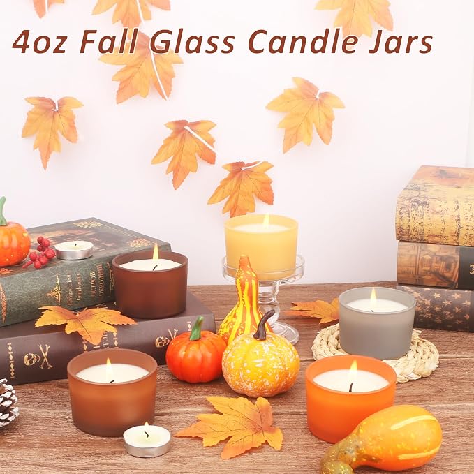 MILIVIXAY 20 Pack 4 OZ Fall Candle Jars with Lids and Candle Making Kits - Bulk Wide Mouth Small Empty Candle Jars for Making Candles - Spice, Powder Containers.