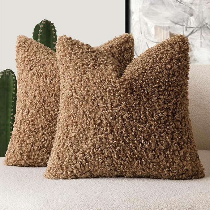 Foindtower 2 Pieces 20x20 Inch Dark Bronze, Faux Fur Throw Pillow Cover Accent Sherpa Furry Pillow Covers Fuzzy Soft Pillowcases Cozy Sheepskin Decorative Fleece Cushion Case for Bed Couch Living Room