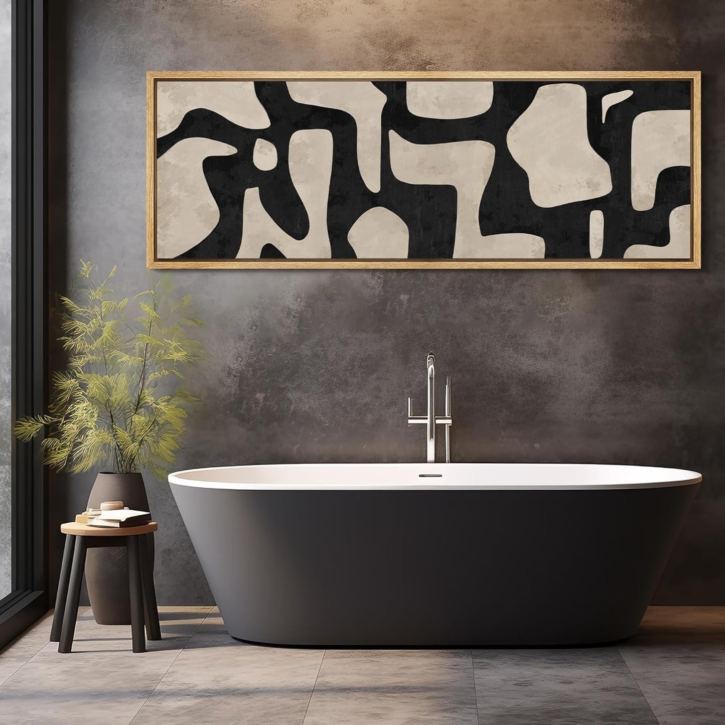 MUDECOR Large Framed Canvas Print Wall Art Abstract Contours Black and White Illustrations Antique Retro Fine Art Illustrations Decorative Colorful for Bedroom - 60"x20"