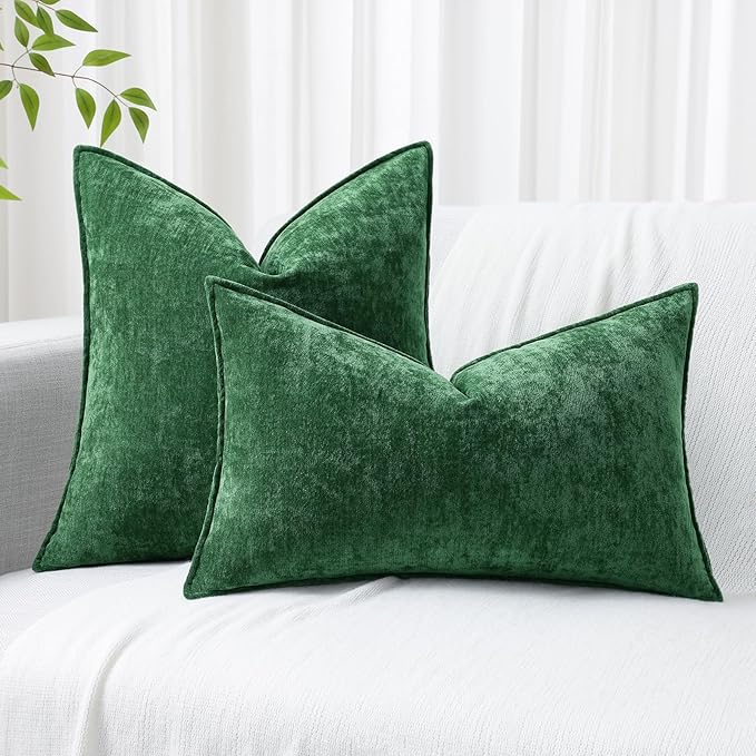 decorUhome Summer Couch Throw Pillow Covers 18x18 Set of 2, Decorative Soft Velvet Modern Cozy Chenille Pillow Cases with Elegant Design for Sofa Bed Living Room Home Decor, Green