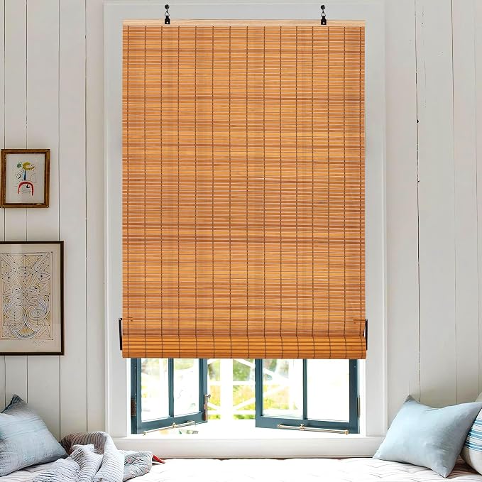 ALIMOO Cordless Bamboo Blinds Roll Up Shades Light Filtering Cordless Roller Window Blinds for Interior Home Patio Porch 24" W x 72" L