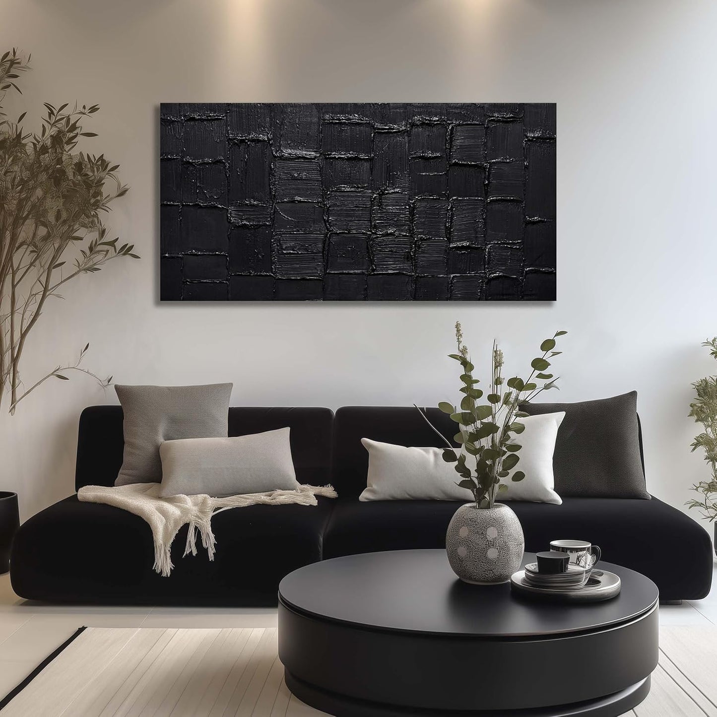 Modern Living Room Wall Decor Abstract Canvas Wall Art for Bedroom Black Wall Paintings for Living Room Size 24 x 47 Inch