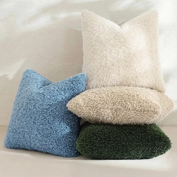 decorUhome Pack of 2 Throw Pillow Covers 18x18 Inch, Faux Fur Decorative Sherpa Pillow Covers Fuzzy Accent Soft Sheepskin Fleece Pillow Cases for Couch Living Room Bed, Olive Green