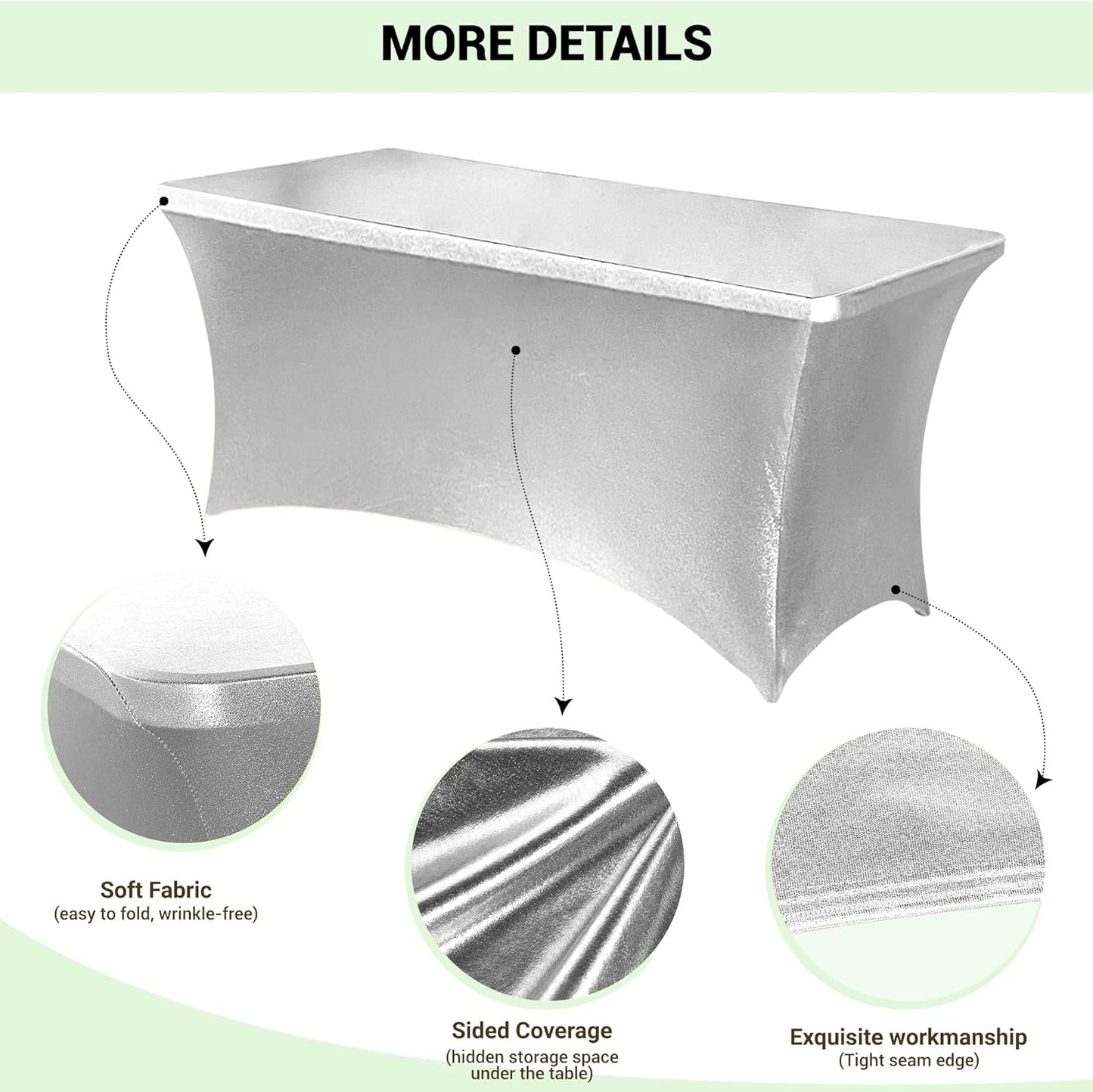 Obstal 6ft Stretch Spandex Table Cover for Standard Folding Tables - Universal Rectangular Fitted Tablecloth Protector for Wedding, Banquet and Party, 72L x 30W x 30H Inches, Stamping Silver, 2pc