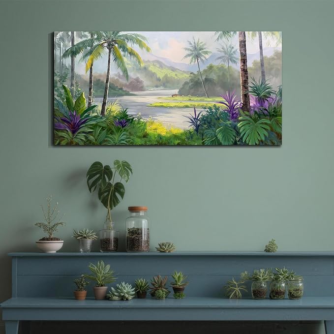 Acocifi Tropical Canvas Wall Art Palm Tree Green Picture 48"x24" | HD Print, Ready to Hang, Waterproof Fastness, Artwork for Living Room Bedroom Home Decor