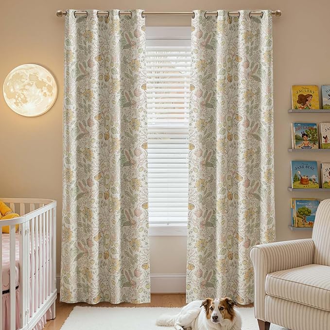 jinchan Nursery Curtains 95% Blackout Yellow Floral Curtains for Girls Room, 84 Inch Length Farmhouse Drapes for Bedroom Living Room Darkening Window Treatment Fall Decor Grommet Top Set of 2 Panels