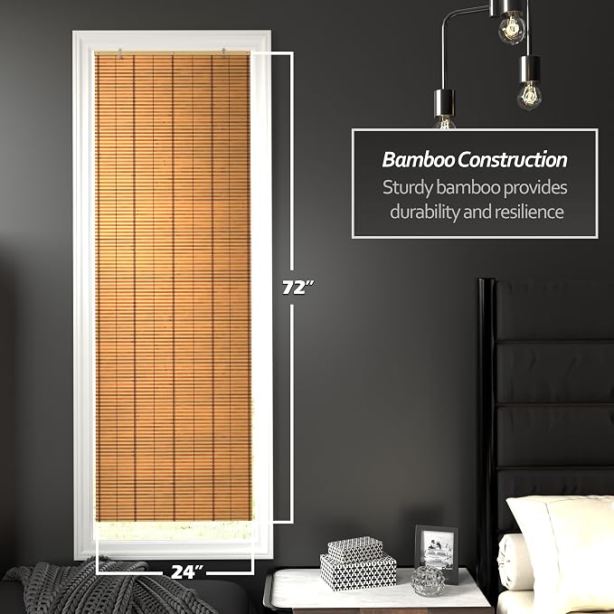Red Lantern Burnt Bamboo Cordless Window Shade - Two-tone Honey, 24" Wide