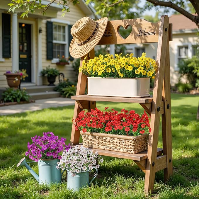 Alupssuc 48 Bundles Artificial Flowers for Outdoors Decoration, UV Resistant Silk Faux Floral Spring Fake Plastic Plants Greenery for Outside Indoor Home Porch Window Planter Decor, Mix 4 Colors