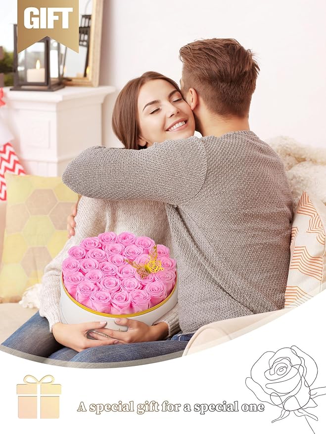 27 Preserved Roses Forever Flowers Real Roses in a Box Mother's Day Birthday Flowers for Her Mom Women Wife Valentine's Day, Light Pink Roses