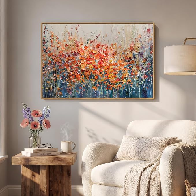 Framed Abstract Flower Wall Art, Colorful Botanical Floral Canvas Painting Prints for Modern Farmhouse Wall Art Decor, Wildflower Pictures for Living Room Bedroom Dining Room Wall Decor, 24x36 Inch