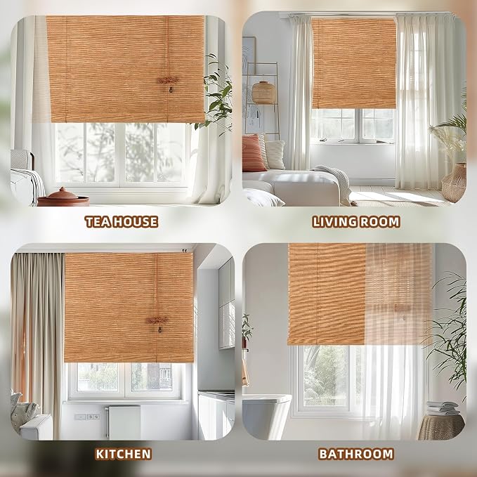 Outdoor Bamboo Roller Blinds Shades, Vertical Lifting and Breathable Waterproof Design, Sun Shade, Blackout and Ventilation, Easy Installation,35" W×72" H
